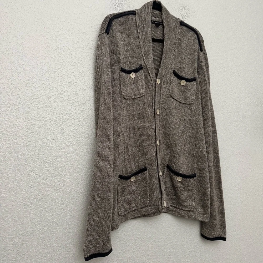 John Varvatos Linen Blend 4 Pocket Cardigan Sweater Brown Men's Size XL